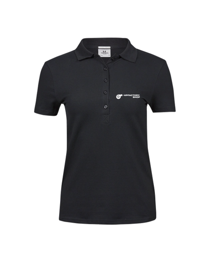 Prabangūs moteriški „Turbo“ tamprūs polo marškinėliai su V formos iškirpte